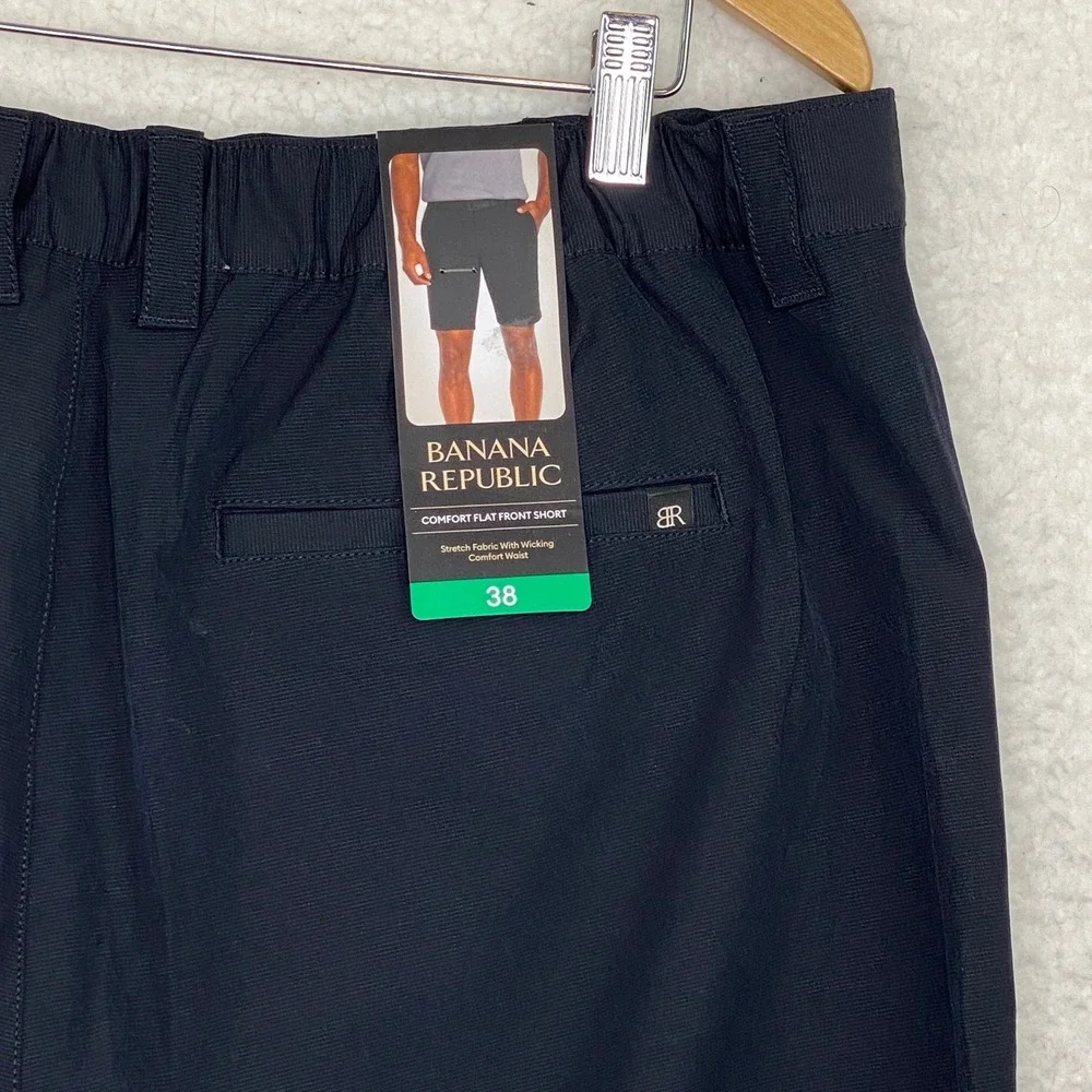 Banana Republic Mens Comfort Flat Front Shorts Navy Blue Stretch Wicking Size 38